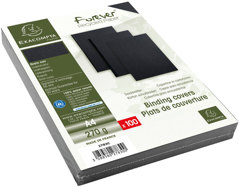 Exacompta Evercover Umschlagdeckel – A4 – 270 g/m², Lederstruktur, Schwarz – 100 Stk.