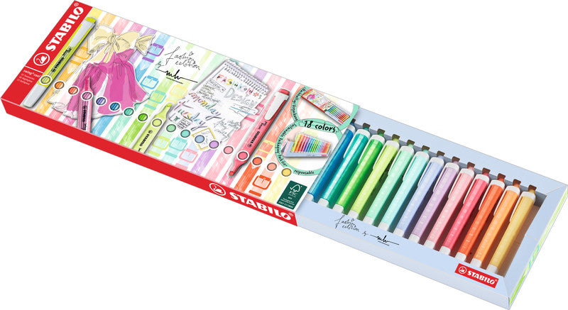 STABILO Textmarker Desktop Set 18 Farben – Keilspitze, 1–4 mm