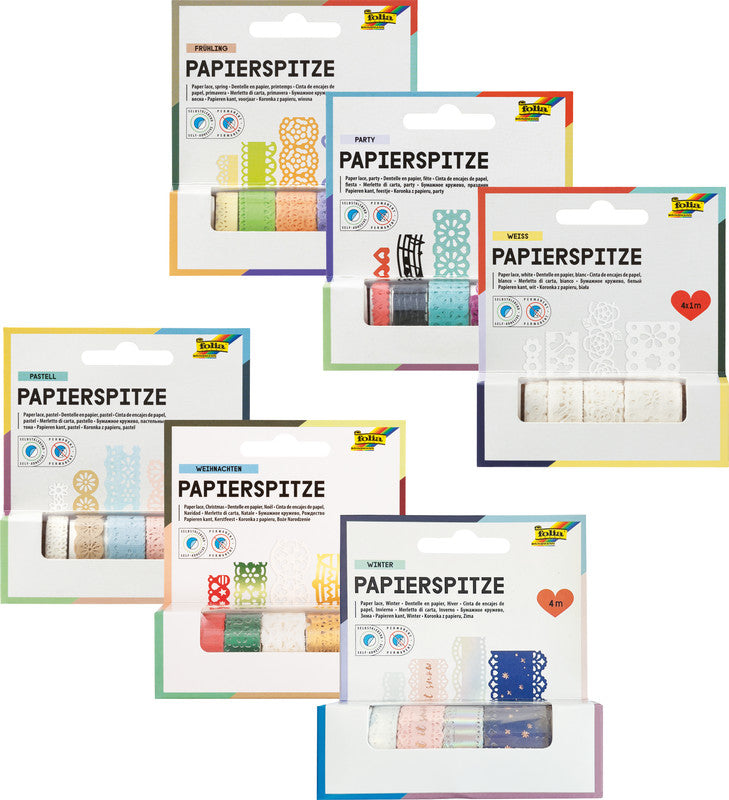 Folia Papierbordüren, Frühling – verschiedene Breiten × 1 m – mehrfarbig – 4 Stück.