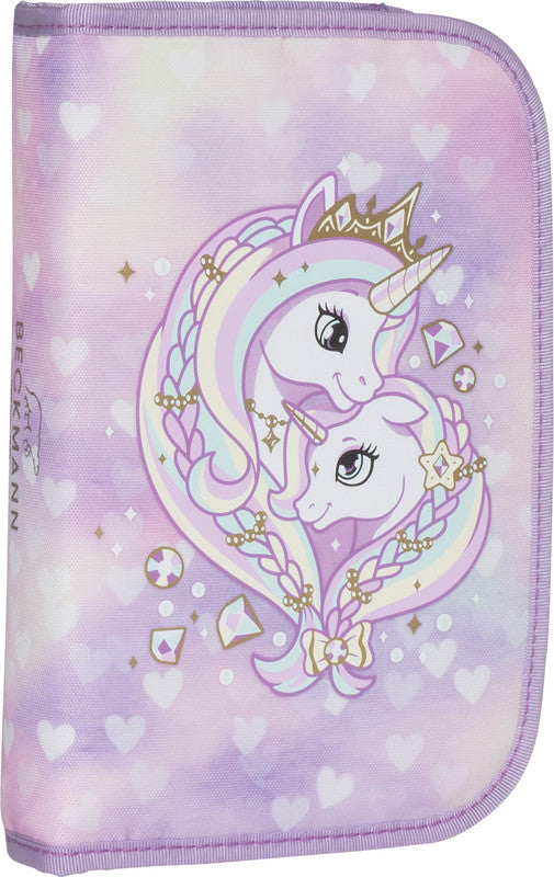 Beckmann Classic 1st Schuletui mit 2 Klappen, gefüllt, 21-teilig – Unicorn Princess Purple – Kunststoff