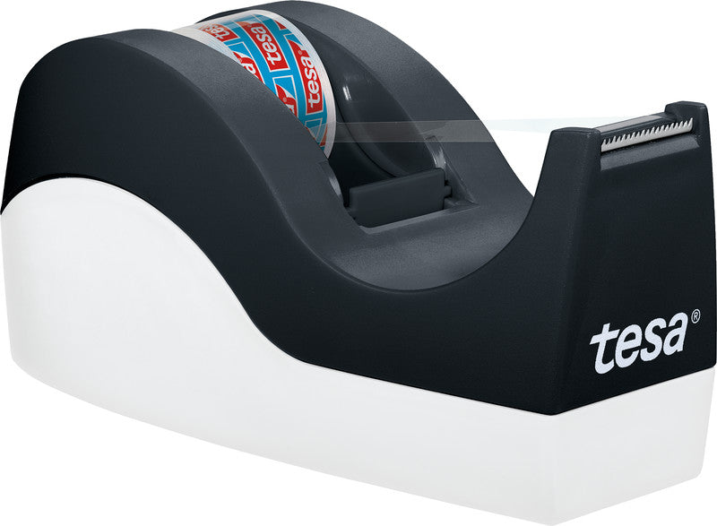 tesa Tischabroller Easy Cut – für Rollenbreite bis 19 mm, für Bandlänge bis 33 m, Metallmesser, rutschfest