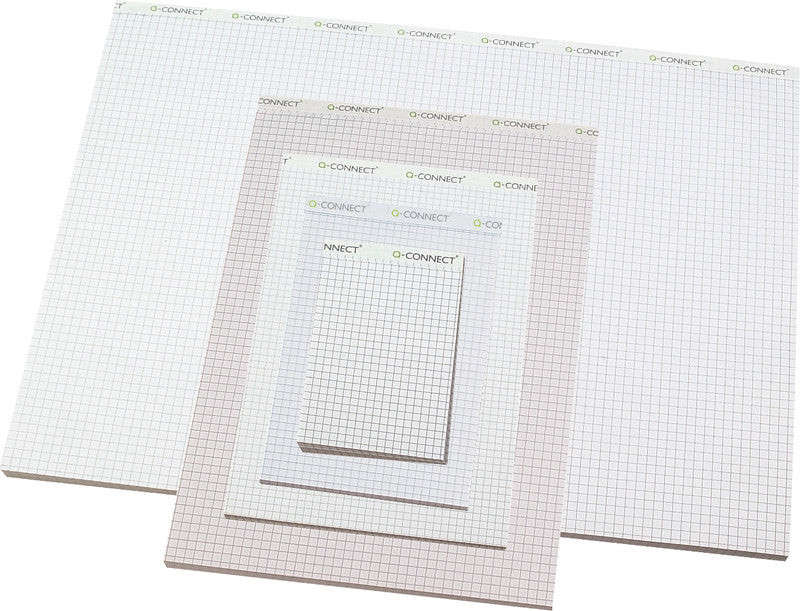 Q-connect Notizblock A4, kariert, geheftet, 100 Blatt, 4-fach gelocht, perforiert, 80 g/m² – weiss