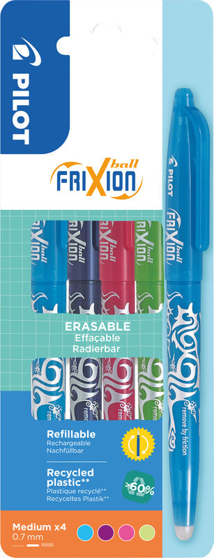 Pilot FriXion Ball Set2Go – Radierbarer Tintenroller mit Kappe, Kunststoff, für Linkshänder – 4 Stk.