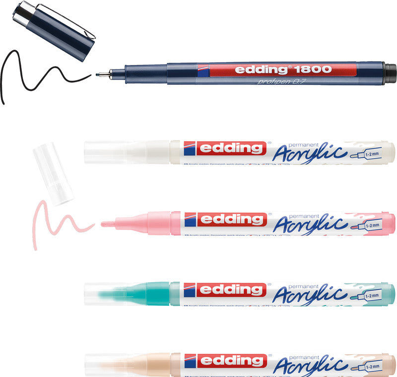 Edding Kreativset Acrylic Marker Manga – 1 Faserzeichner, 4 Acrylic Marker