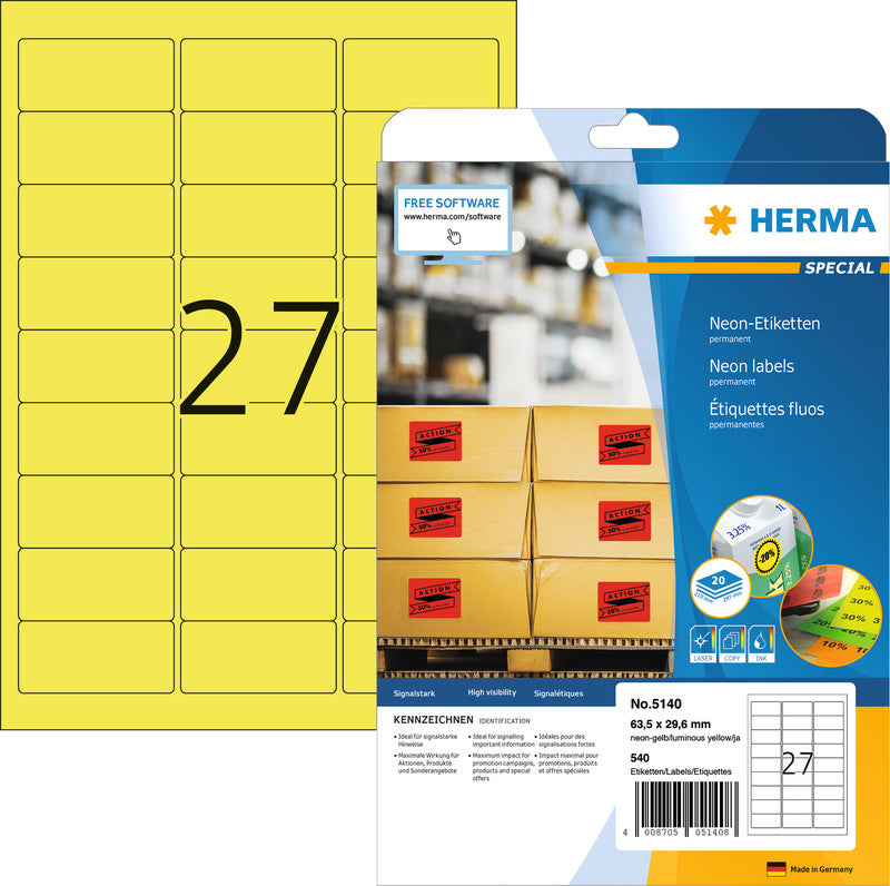 HERMA Schuletiketten – 63,5 × 29,6 mm, Abgerundete Ecken, 540 Stk, 20 Bogen, Papier, Permanent Haftend