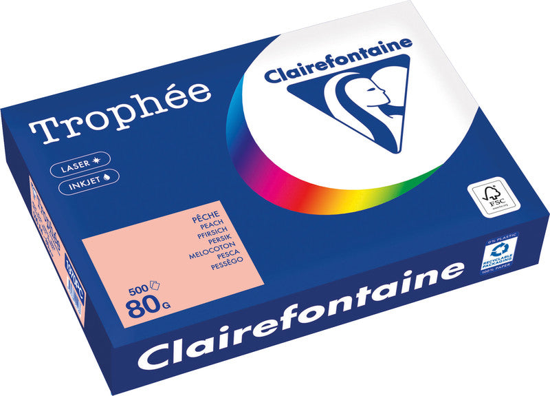 Clairefontaine Kopierpapier – A4, 80 g/m², Pfirsich – für Inkjet, Laser, Kopierer – FSC, EU Ecolabel – 500 Blatt