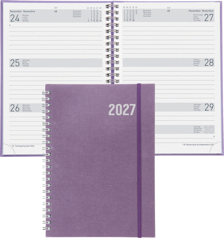 Biella Dispo Term Savanna Agenda – 1 Woche/2 Seiten, Wire-O, 14,5 × 20,5 cm, 2027, mehrsprachig, Lila, FSC