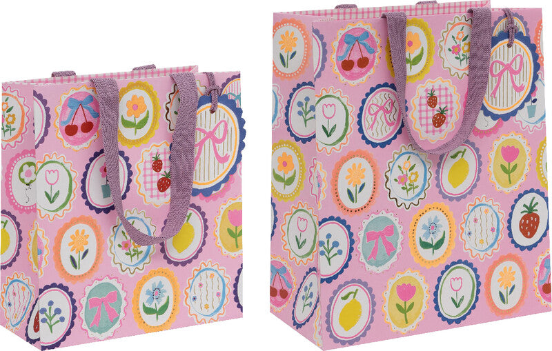 Glick Geschenktasche 'Cameo Cutie' – 20 × 10 × 22,5 cm, Papier, mit Stoffband, mit Folienprägung, mehrfarbig