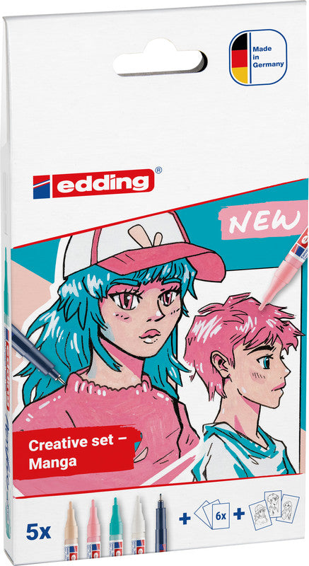 Edding Kreativset Acrylic Marker Manga – 1 Faserzeichner, 4 Acrylic Marker