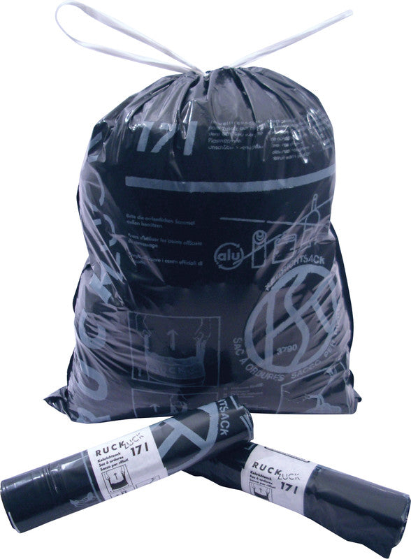 Kehrichtsack – 17 l, mit Zugband, PE, schwarz, 47 µm, 10 Stk