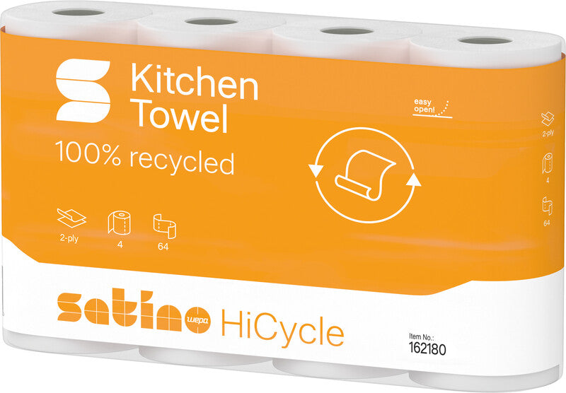 Satino hicycle Haushaltspapier – 2-lagig, Weiss, Papier – 260 × 220 mm – Rolle 64 Blatt – Packung 4 Rollen