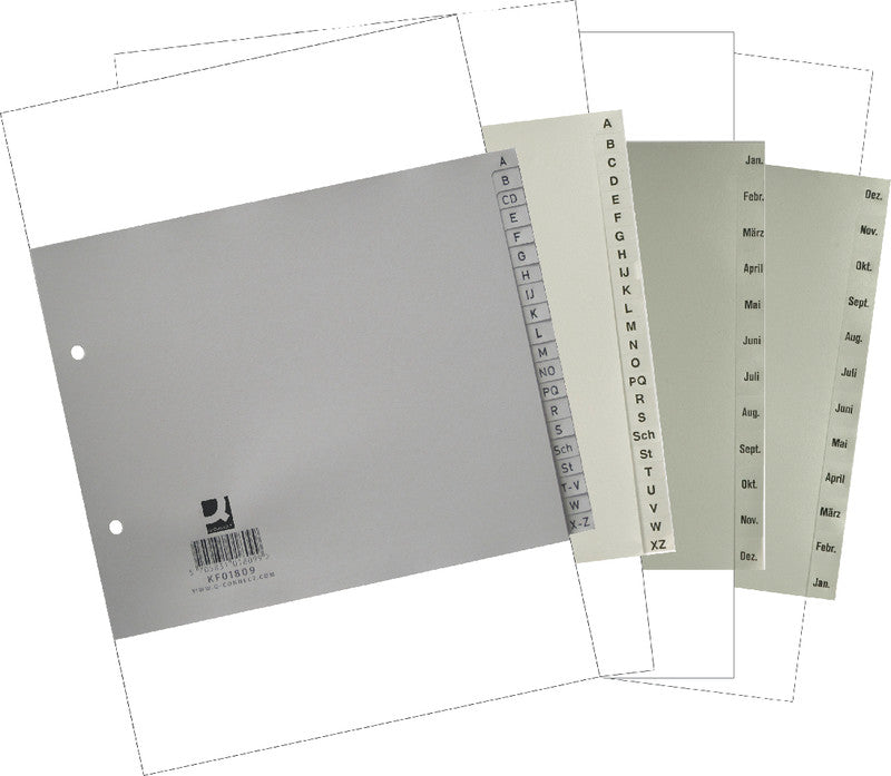 Q-CONNECT Teilregister – für A4, halbe Höhe, Kunststoff, Jan.–Dez., 12-teilig, grau, 2-fach