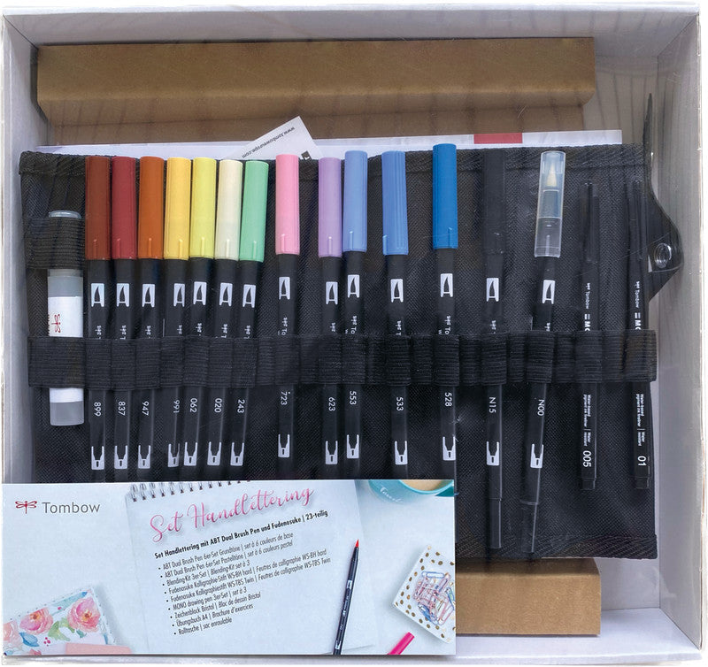 Tombow Geschenkset Handlettering – 13 ABT Brush Pen, 6 Mono Drawing Pen, Übungsbuch, Bristolpapier-Block