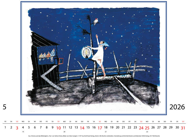 Cosa Kunstkalender Alois Carigiet Schellen-Ursli 2026 – 47 × 36 cm – d