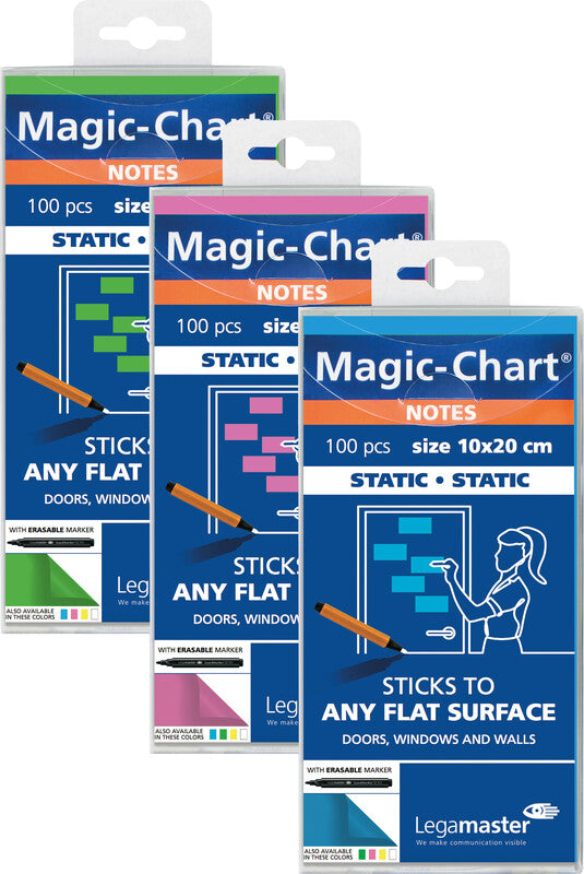 Legamaster Haftnotizen – 100×200 mm – pink, 100 Blatt, elektrostatisch geladen, recyclingfähig