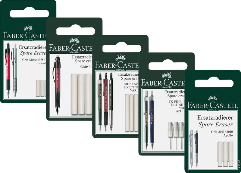 Faber-Castell Ersatzradierer für Executive, Grip 1345, Grip 1347 + 2 weitere – weiss, 3 Stk.