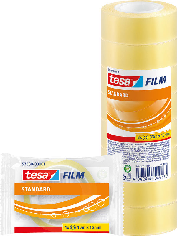 TESA Büro-Klebeband – permanent, klar, Kunststoff, 15 mm × 33 m, Kern Ø 26 mm