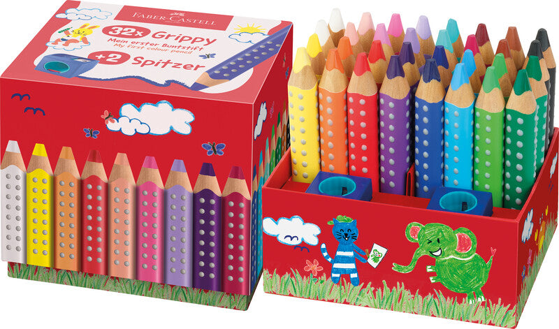 Faber-Castell Grippy 3 in 1 – 36 Farben, ergonomisch, wasservermalbar, Karton, mit 2 Spitzern