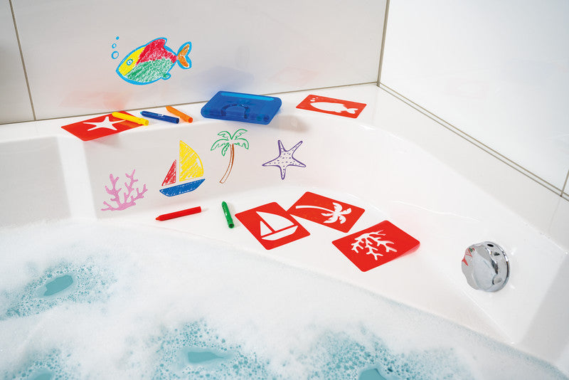 Eberhard Faber Badkreiden – Set – 10 Farben, inkl. 5 Schablonen, für Glas, Spiegel & Badewanne
