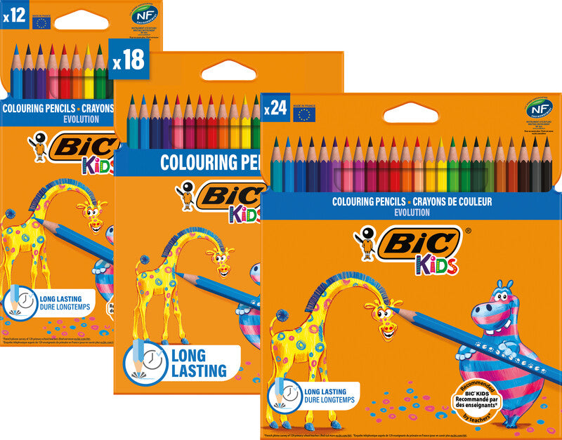 BIC Buntstifte Evolution Kids – 18 Farben, im Kartonetui, Ø 3,2 mm, Kunstharz, NF Environment