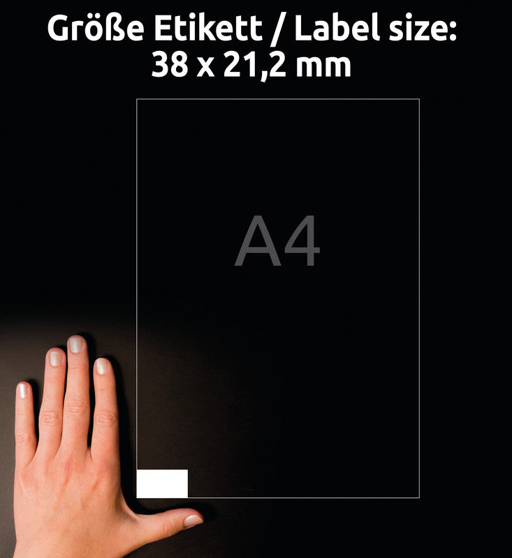 Avery 6121 – Etiketten A4 38 × 21,2 mm – Papier, weiss – permanent haftend – 65 pro Blatt, 30 Blätter (1'950 Stk.)