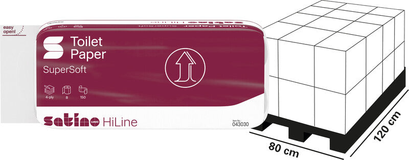 Satino hiline Toilettenpapier – 4-lagig, Blattgrösse 94 × 130 mm, 150 Blatt/Rolle – 8 Rollen