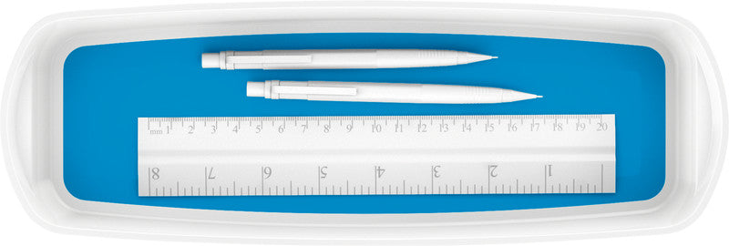 Leitz MyBox Aufbewahrungsschale – Kunststoff, weiss/metallblau, 30,7 × 5,5 × 10,5 cm