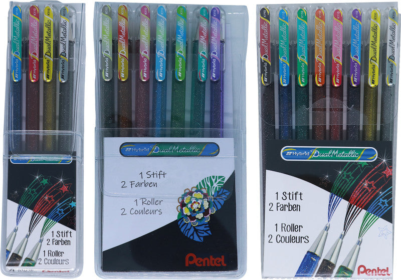 Pentel Hybrid Gel Dual Metallic Gelschreiber – 3 Farben, 1 mm, für dunkles Papier, Kappe