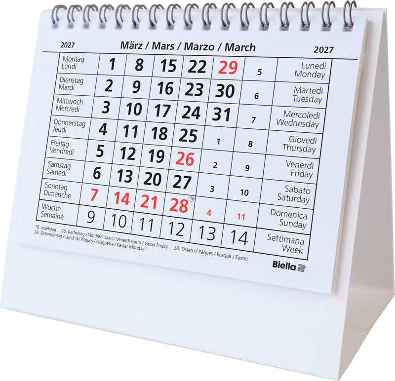 Biella Kalender-Einlage – 1 Monat/1 Seite, 14,8 × 10,5 cm, 2026, FSC