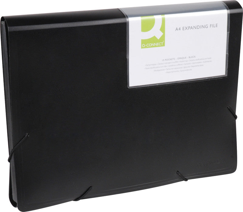 Q-connect Sammelmappe für A4, Kunststoff, schwarz, mit Gummizug