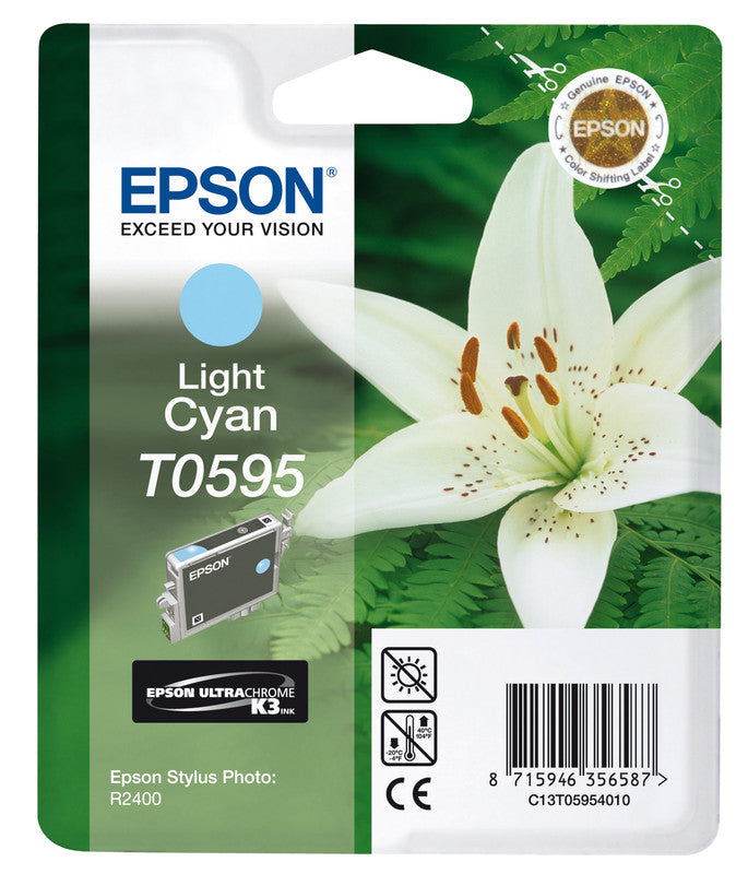 Epson Tintenpatrone T0595, Hellcyan, 520 Seiten – für Inkjetdrucker/Multifunktionsgeräte