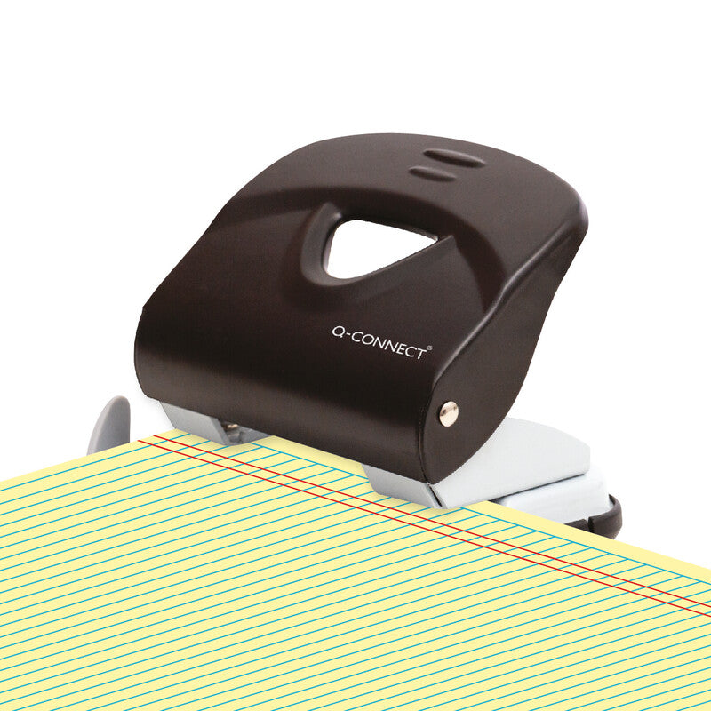 Q-CONNECT Bürolocher – 2-Loch, Lochabstand 80 mm, 30 Blatt, bis A4, Ø5,5 mm – Schwarz/Grau