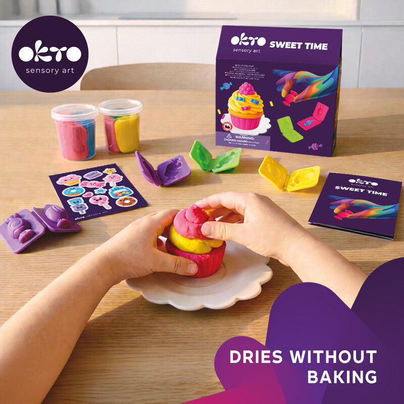 Okto sensory art Sweet Time – Modelliermasse-Set (lufthärtend) – 2 Dosen, 6 Farben sortiert – Ab 3 Jahren