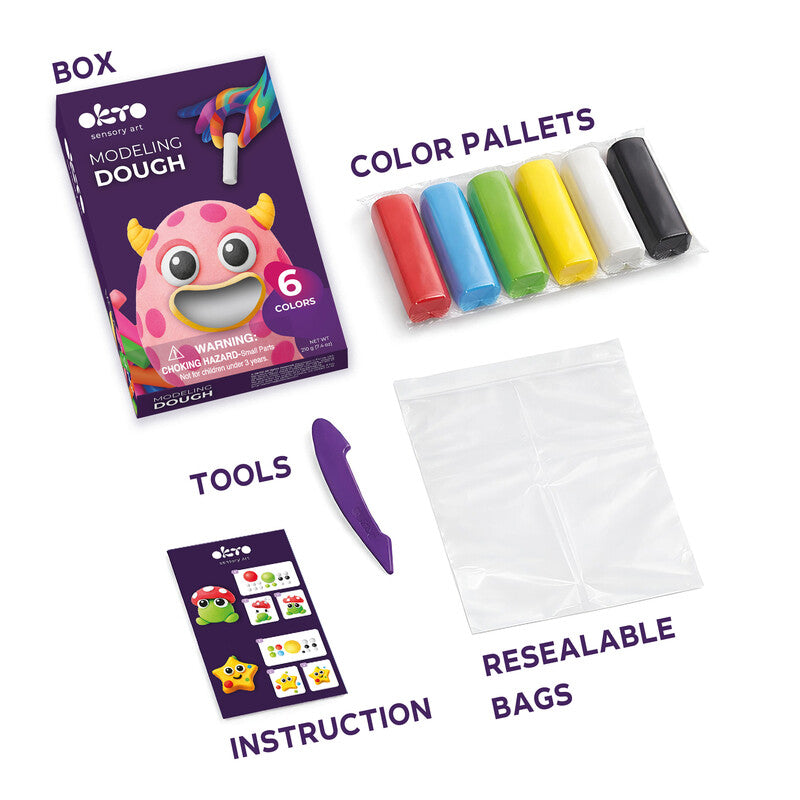 Okto sensory art Knete-/Modelliermasse-Set – 6 × 35 g – lufthärtend – sortiert – ab 3 Jahren
