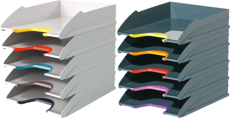 Durable Briefkorb – für A4, C4, stapelbar, mit Griffausschnitt, glänzend, grau, B 264 × H 74 × T 336 mm