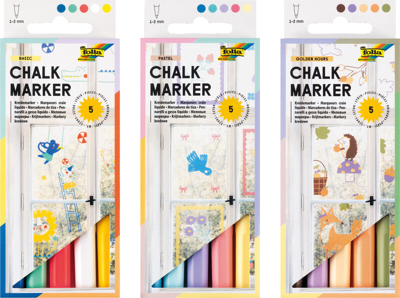 Folia Kreidemarker – Rund, 1–2 mm – 5er-Set, Pastel Dreams