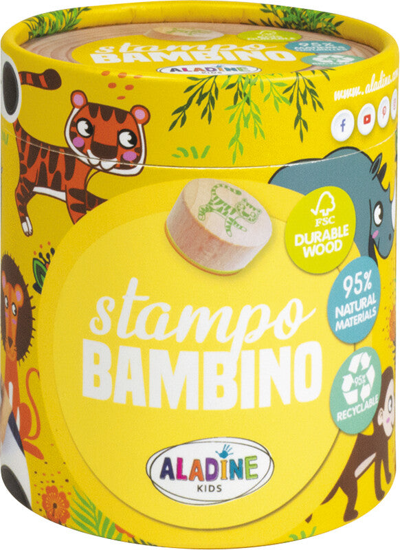 Aladine kids Aladine – Bambino Stempel-Set – Bauernhof, 8 Stempel, Ø 40 mm, Kissen Ø 80 mm, Schwarz