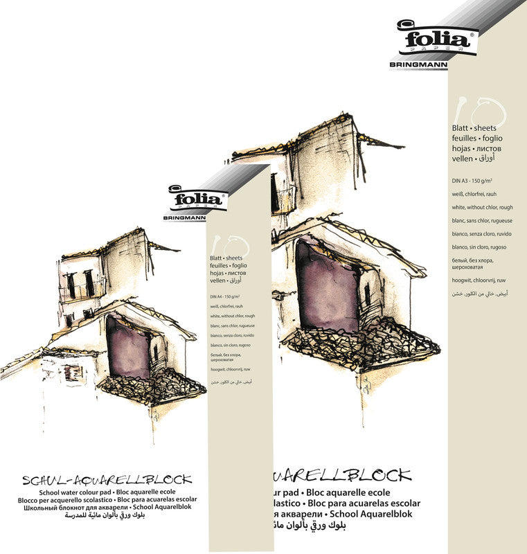 Folia Aquarellblock, Papier, 29,7 × 42 cm, Weiss, 10 Blatt