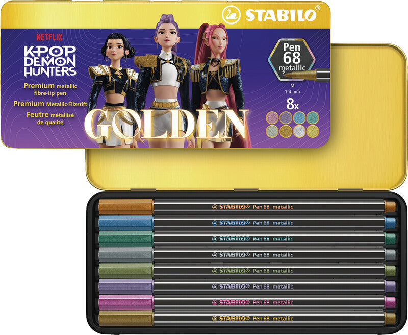 STABILO Pen 68 Filzstifte Metallic – Rundspitze, 1,4 mm, 8 Farben, für dunkles Papier