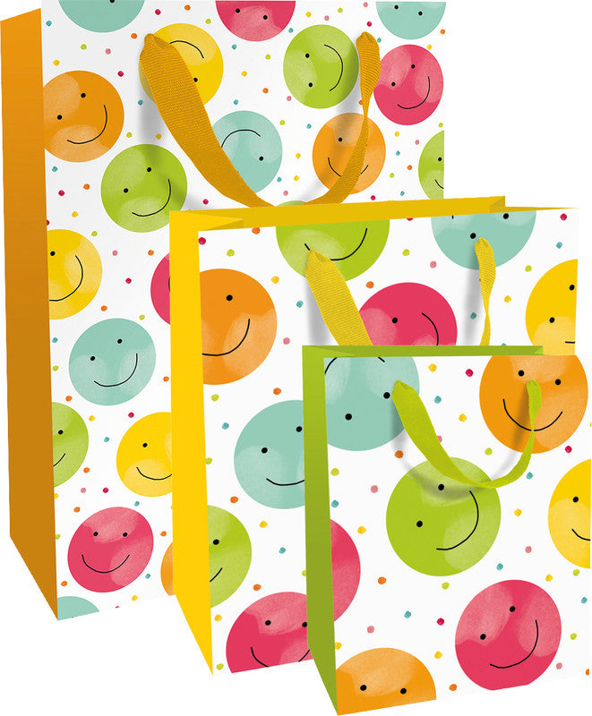Braun + Company Tragetasche Everyday – Happy Smileys – Papier, teillackiert – 260 × 360 × 130 mm – mehrfarbig