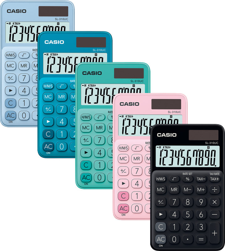 Casio Taschenrechner SL-310UC – 10-stellig, LCD, Solar + Batterie, pink, 70×118×8 mm