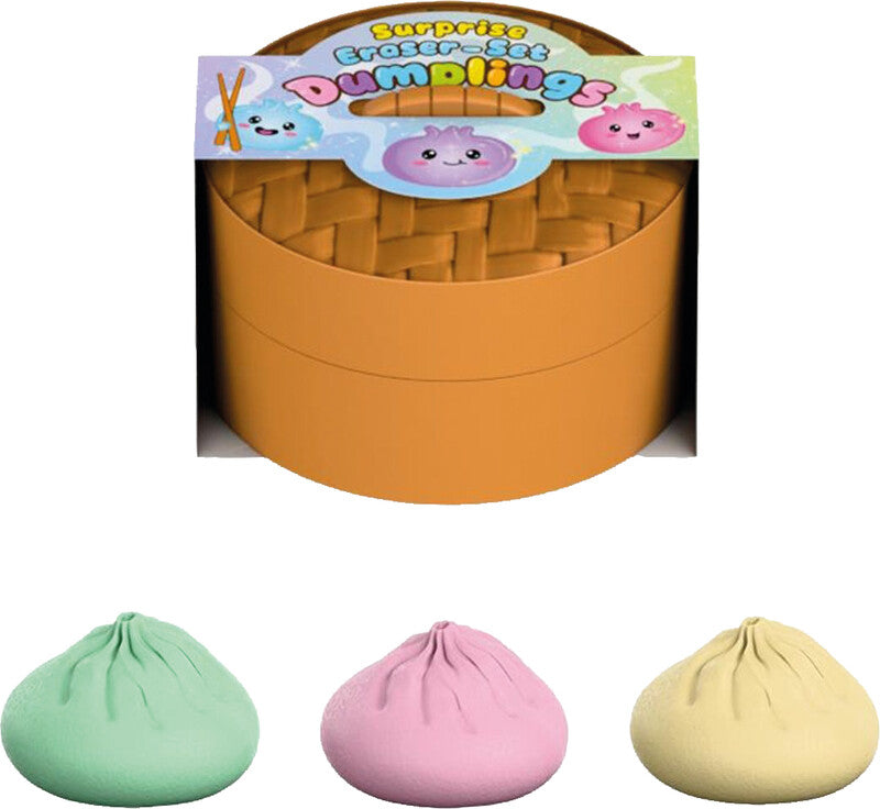 Trendhaus Motiv-Radiergummi Dumpling – für Bleistifte, 60 × 60 × 45 mm, farbig sortiert, 3 Stk.