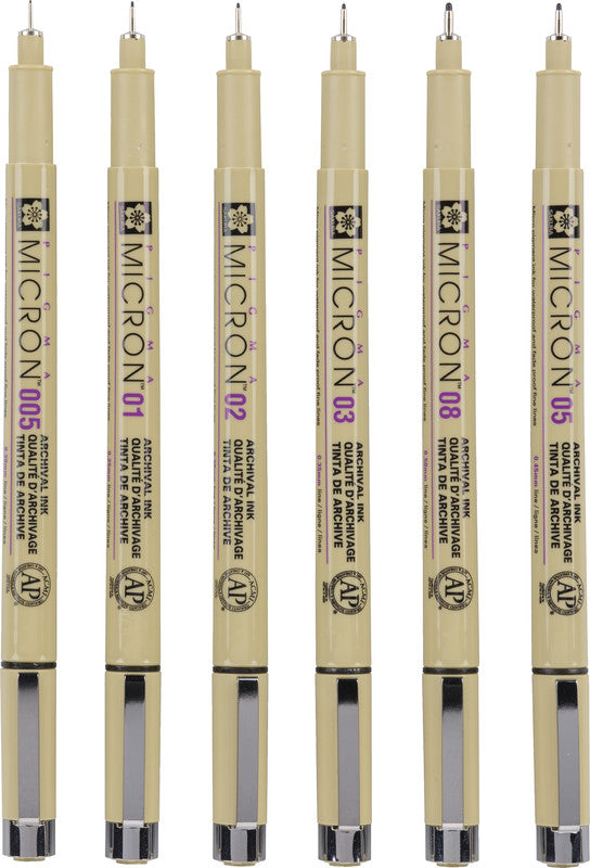 Sakura Pigma Micron Fineliner – 6er-Set – Schwarz – Wasserfest