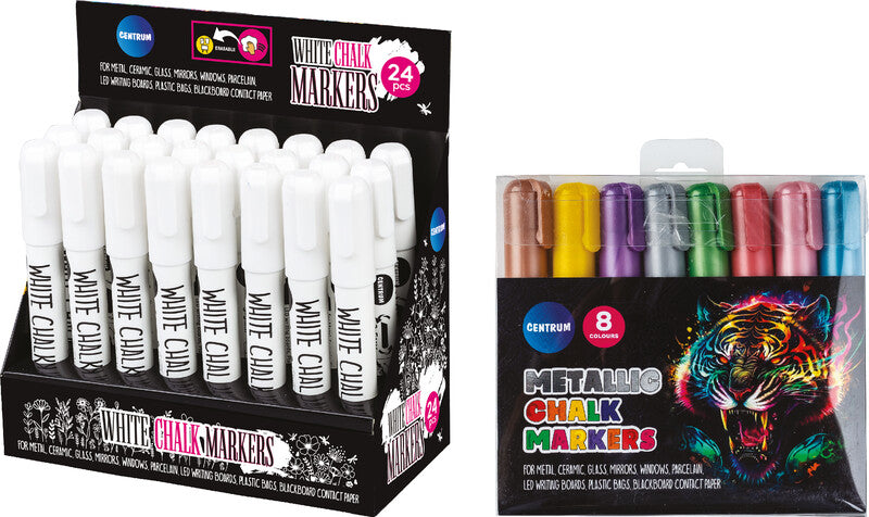 Centrum Kreidemarker – Rund/Keil 3–5 mm – 8er-Set, Gemischte Farben, Metallic, für Glas/Tafel/Porzellan