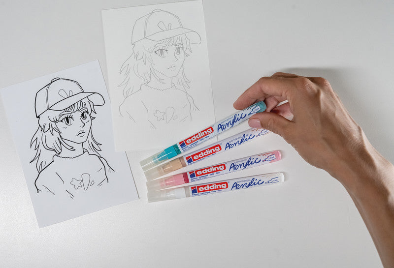 Edding Kreativset Acrylic Marker Manga – 1 Faserzeichner, 4 Acrylic Marker