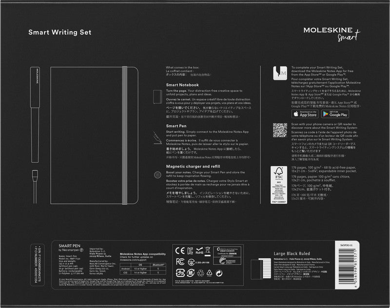 Moleskine Notizbuch, 135 × 210 mm, liniert, Leimbindung, 176 Seiten – schwarz, für MOLESKINE Notes-App