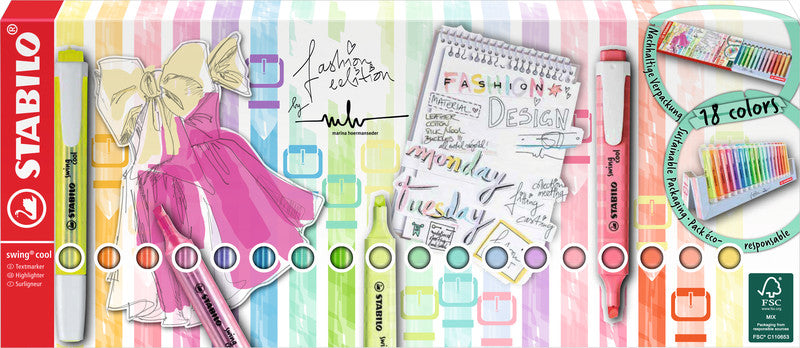 STABILO Textmarker Desktop Set 18 Farben – Keilspitze, 1–4 mm