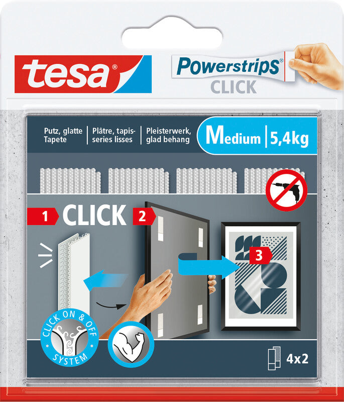 Tesa Montageband Powerstrips, für glatte Oberflächen – 20 mm × 0,08 m, weiss, bis 5,4 kg
