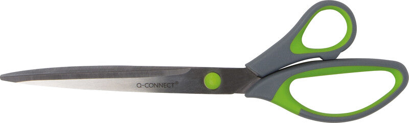 Q-connect Universalschere – 25,5 cm, Edelstahl, für Rechts- und Linkshänder, spitz, Softgrip, Kunststoff, grün