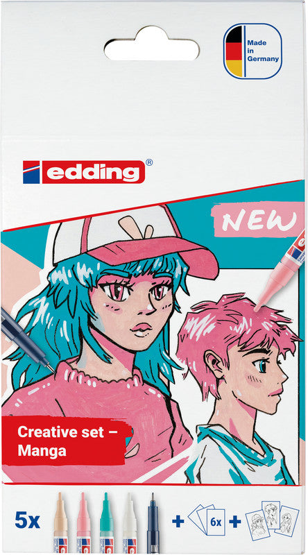 Edding Kreativset Acrylic Marker Manga – 1 Faserzeichner, 4 Acrylic Marker